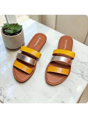 Multi-Strap Flat Sandals In Yellow & Gold Chic & Comfortable Footwear